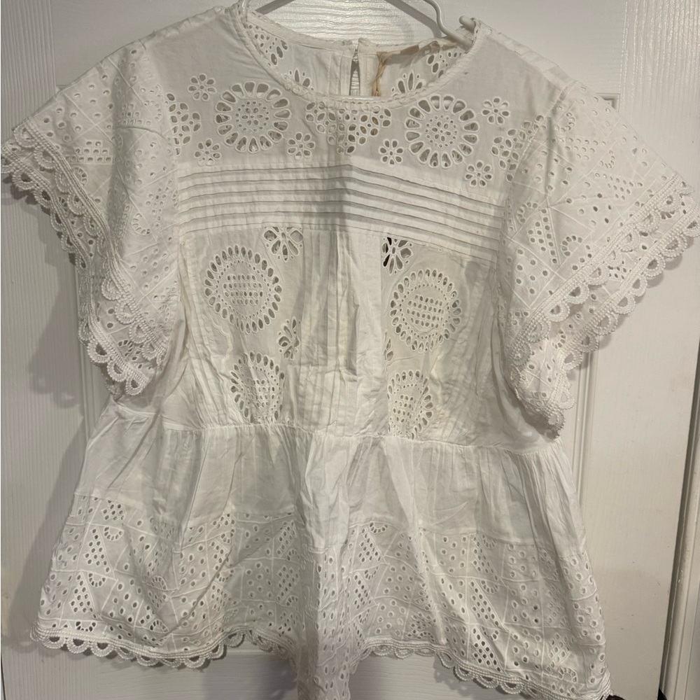 Anthropologie Ever That Girl Flutter Sleeve Eyelet Tunic - Picture 5 of 15